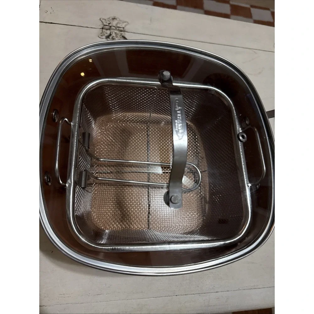 Square Non-Stick Frying Handled Deep Pan Lid Basket -Gotham Steel Copper EUC